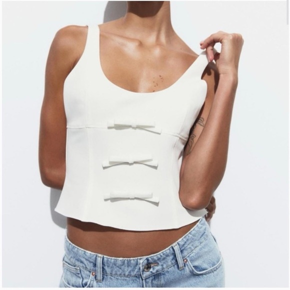 Zara Tops - Zara Front Bow white tank top XS